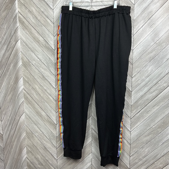 Rainbow Striped Black Joggers - Picture 2 of 8